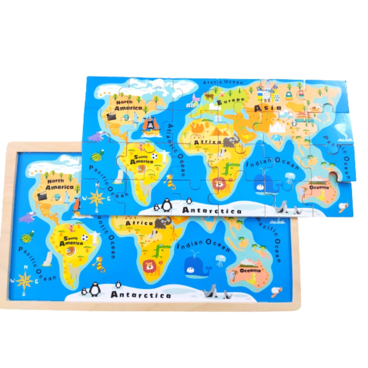 Carte du Monde Puzzle Cadre en bois pour 5-7 ans – Max et Doudou